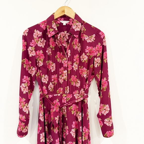 NANETTE LEPORE Women's Burgundy Floral Print Button Down Shirt Dress. 2 - Picture 4 of 10